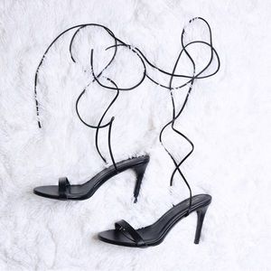 PRETTY LITTLE THING Black Lace Up Leg Heels Size 8